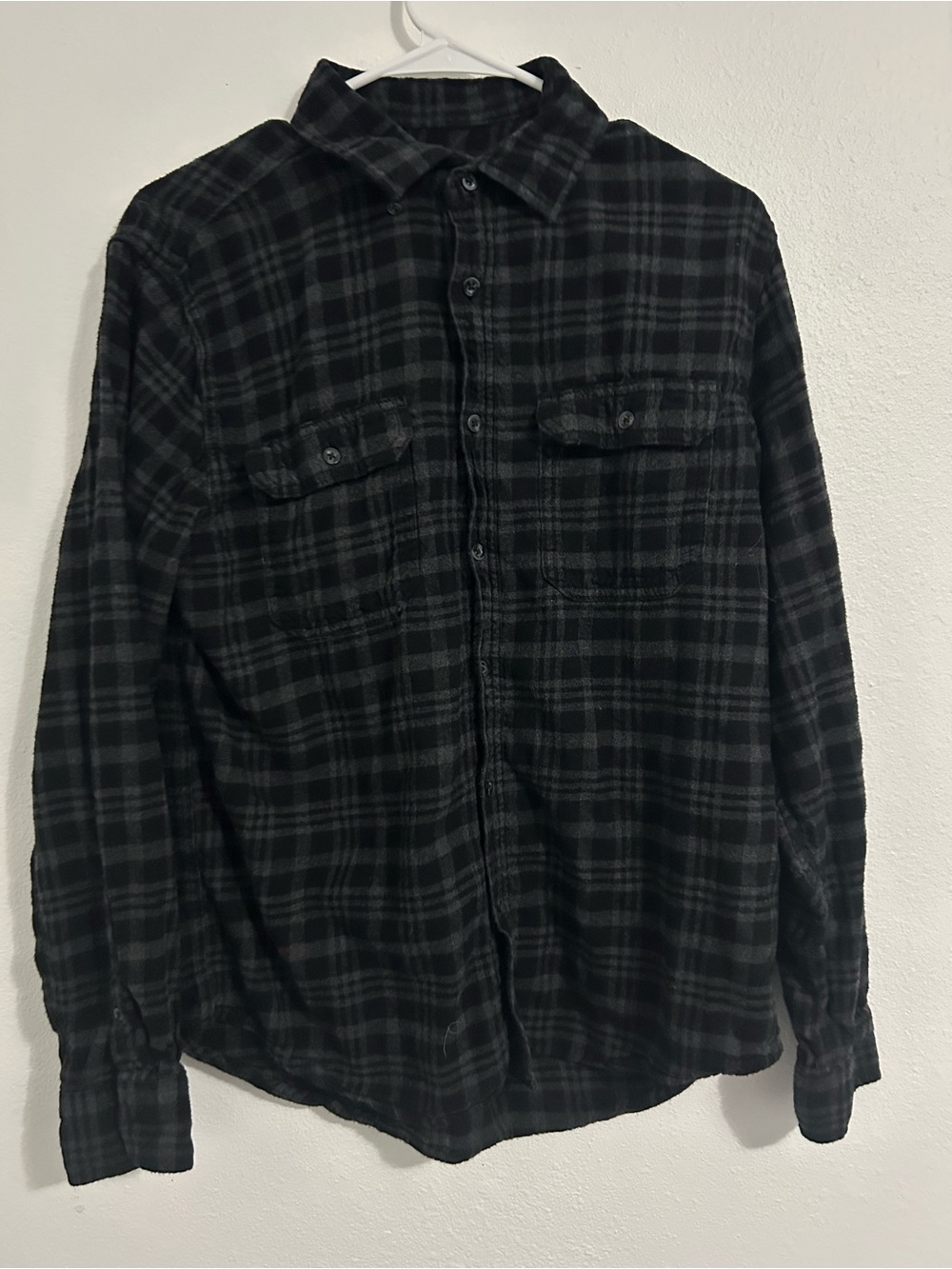 George Black and Dark Gray Plaid Flannel Shirt
